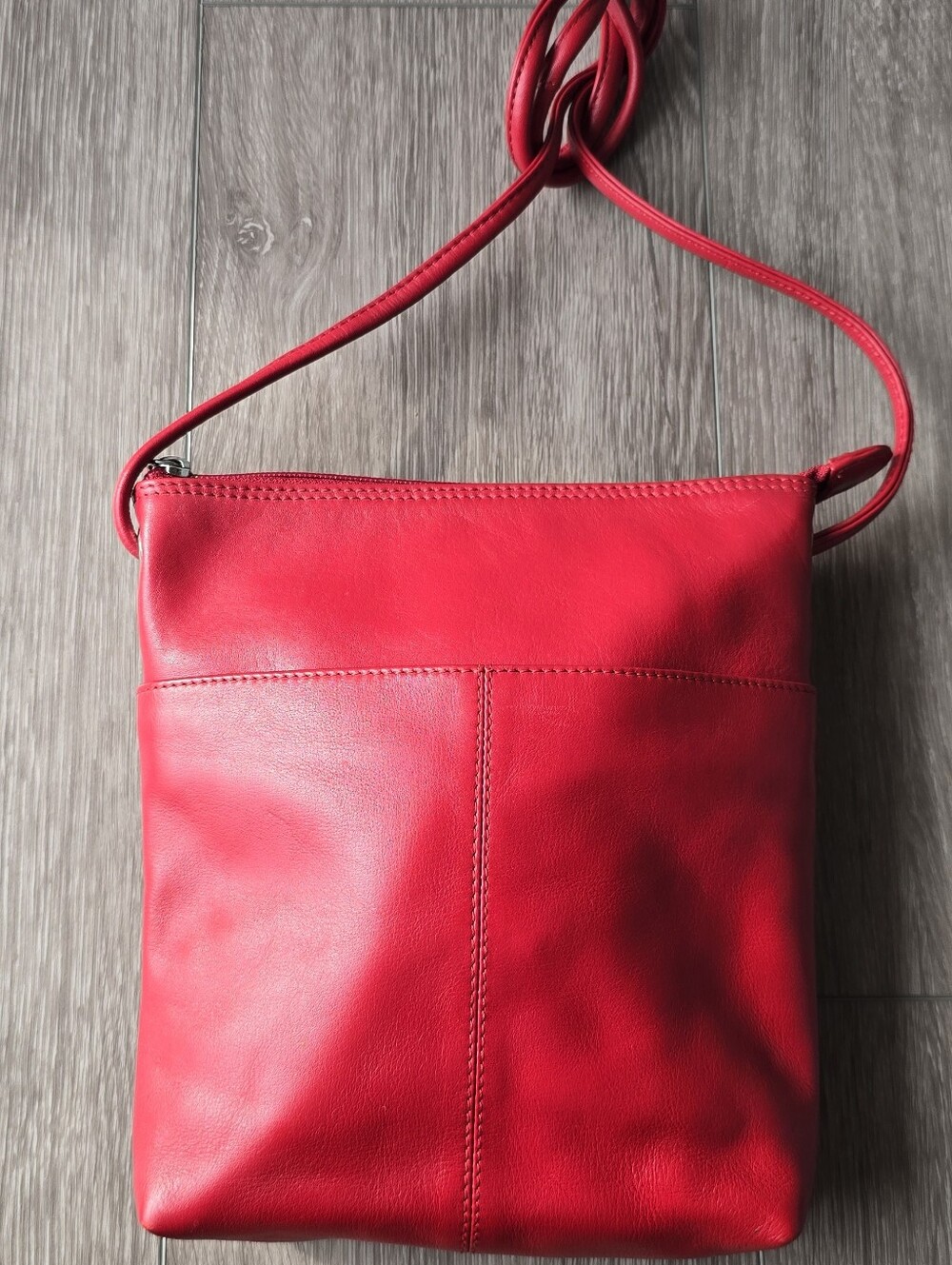 ili New York Genuine Leather Red Crossbody Bag Double Zip Shoulder Purse Minimal